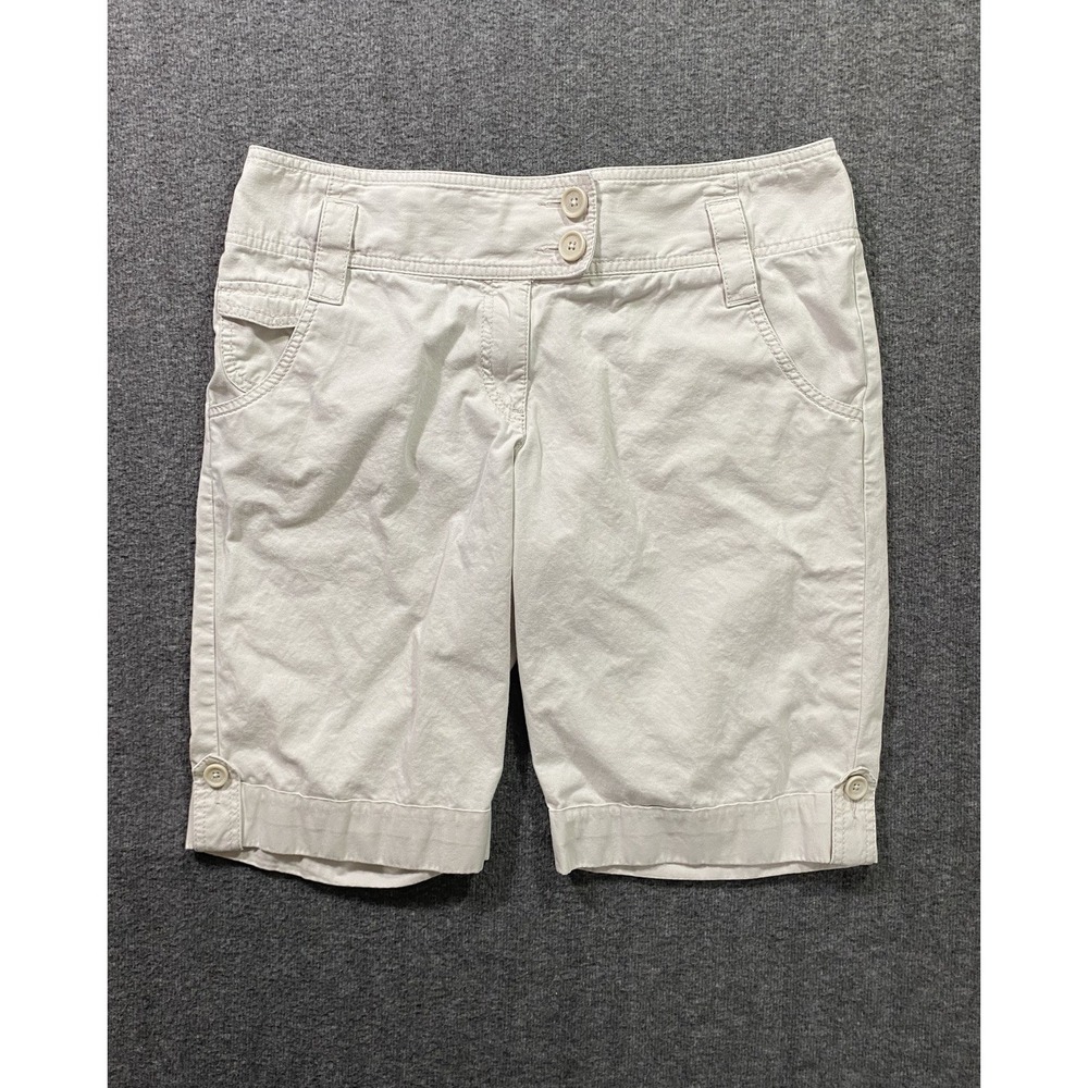 Ann Taylor Loft Mid Rise Bermuda Shorts Bone White Size 8 Cotton Casual